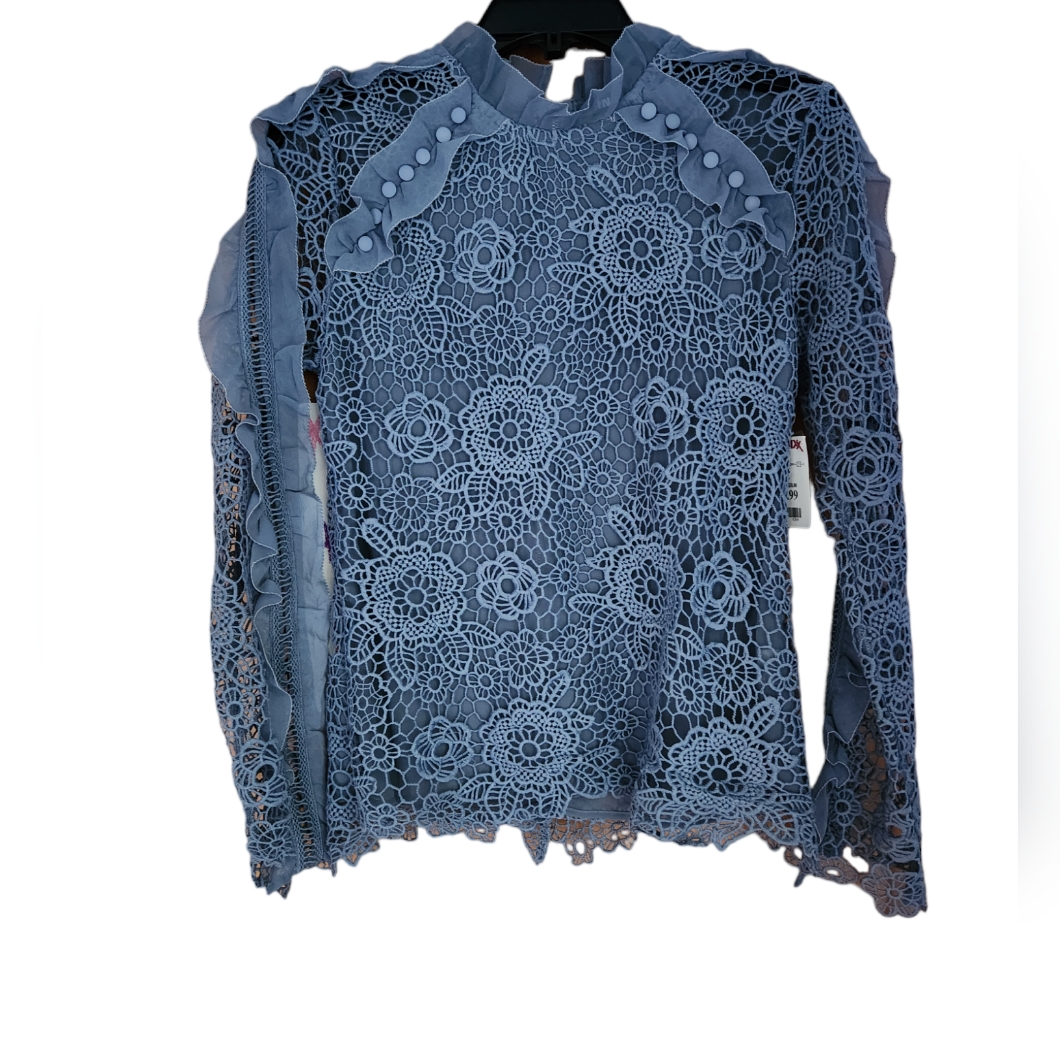 Ina Gray Top With Lace Cut Out. Long Lace Sleeves. Lined Bodice. Size Xs